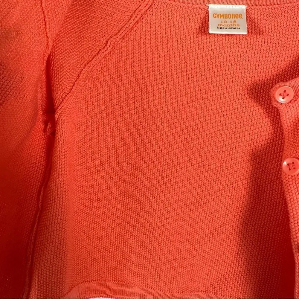Gymboree Toddler Girl Lightweight Coral Cotton Sweater Floral Detail 12-18 Month